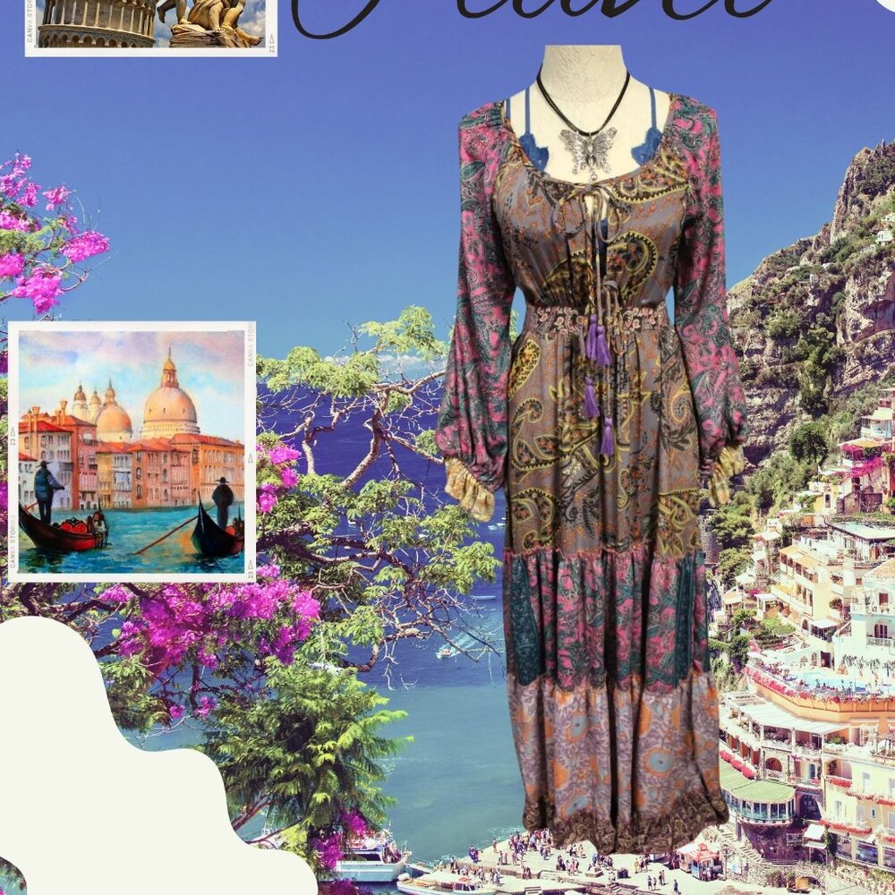 Bohemian Balloon Sleeve Long Dress